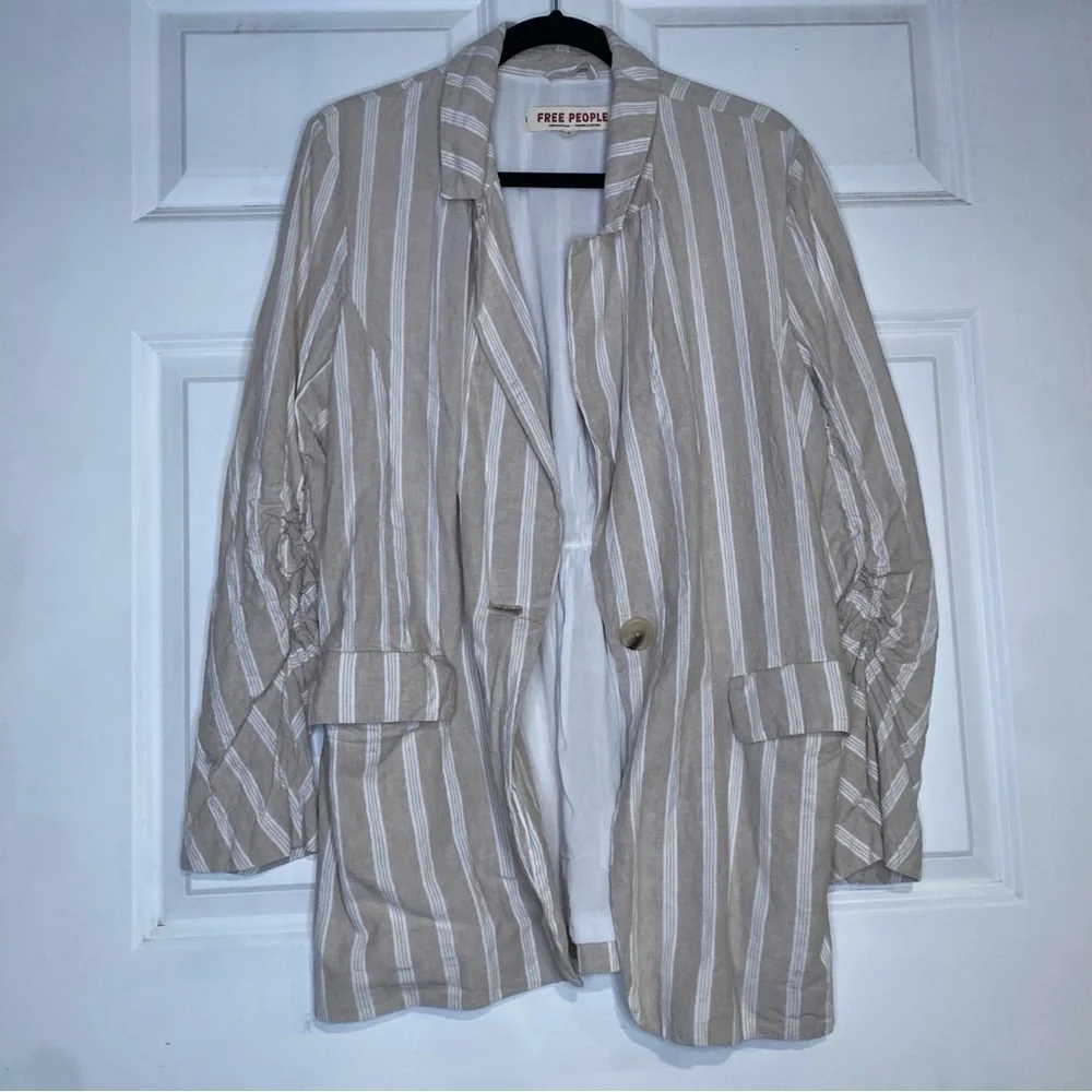 Free People Fern Blazer in Dusty Beige Oversized Linen Blend Size Medium